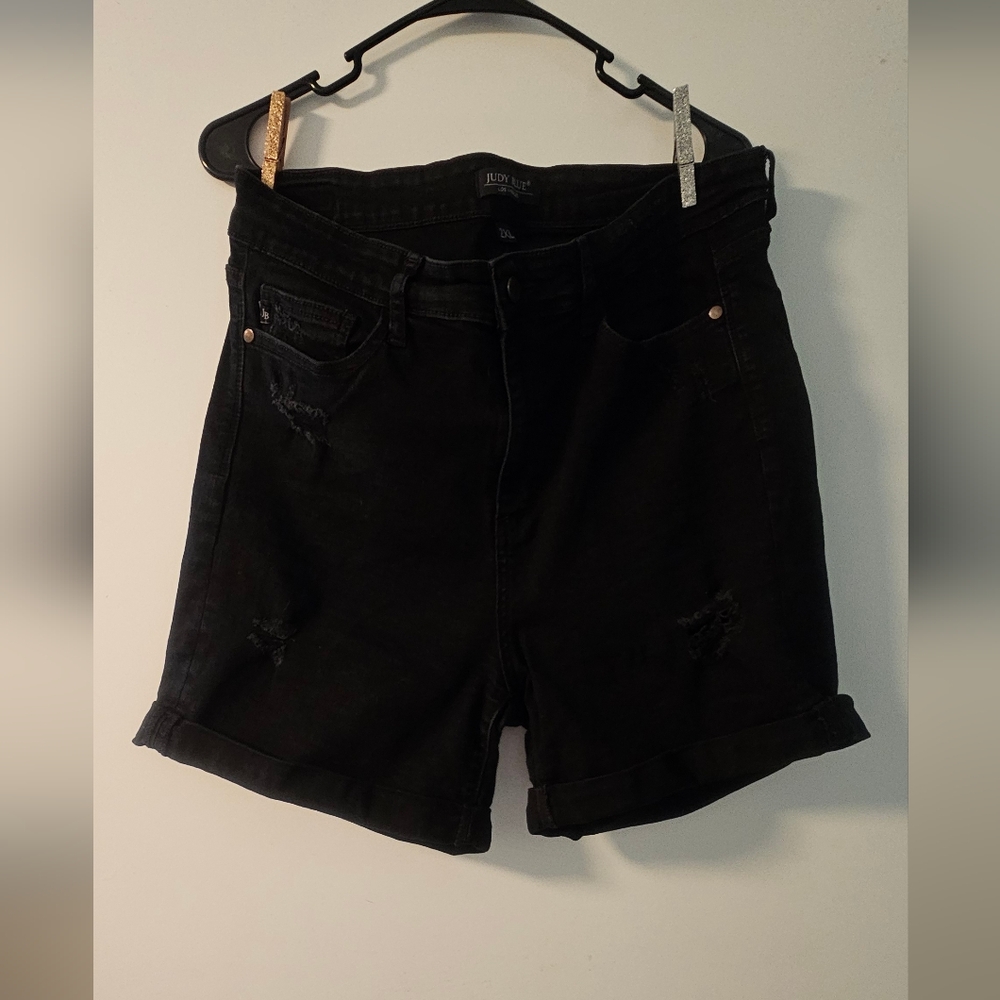 GUC! Judy Blue Black Distressed Denim Shorts - 2XL